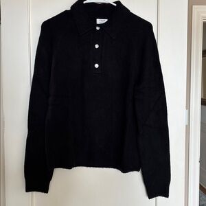 J. Crew Factory Black Rhinestone-button sweater Polo in extra soft yarn Medium